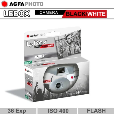 Agfa Photo Lebox Camera Black and white Disposable Single Use 35mm Film Camera with Flash - 36 Exposures