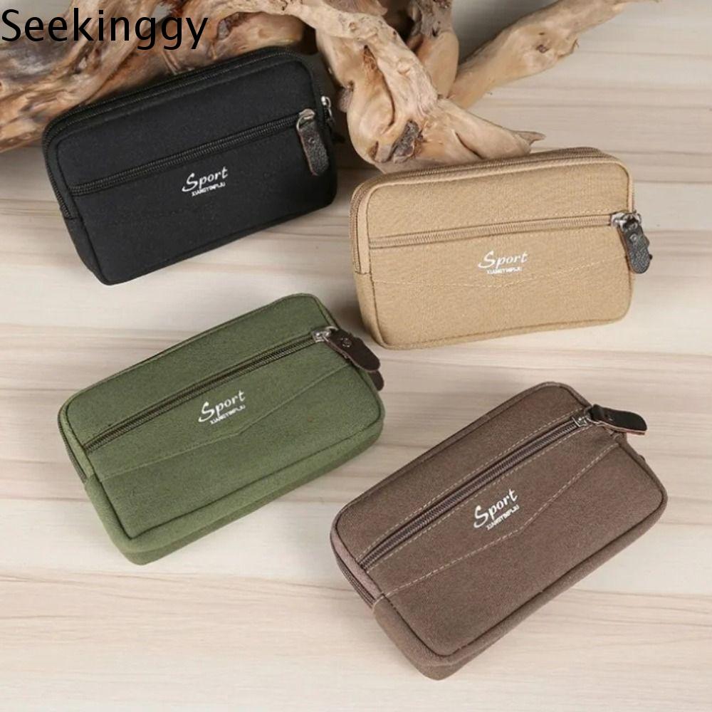 SEEKINGGY Sức chứa lớn Túi đựng điện thoại di động Hai Lớp Dọc Bao da kẹp điện thoại Túi ví Túi đeo hông Túi đeo thắt lưng điện thoại Quà tặng của cha nam