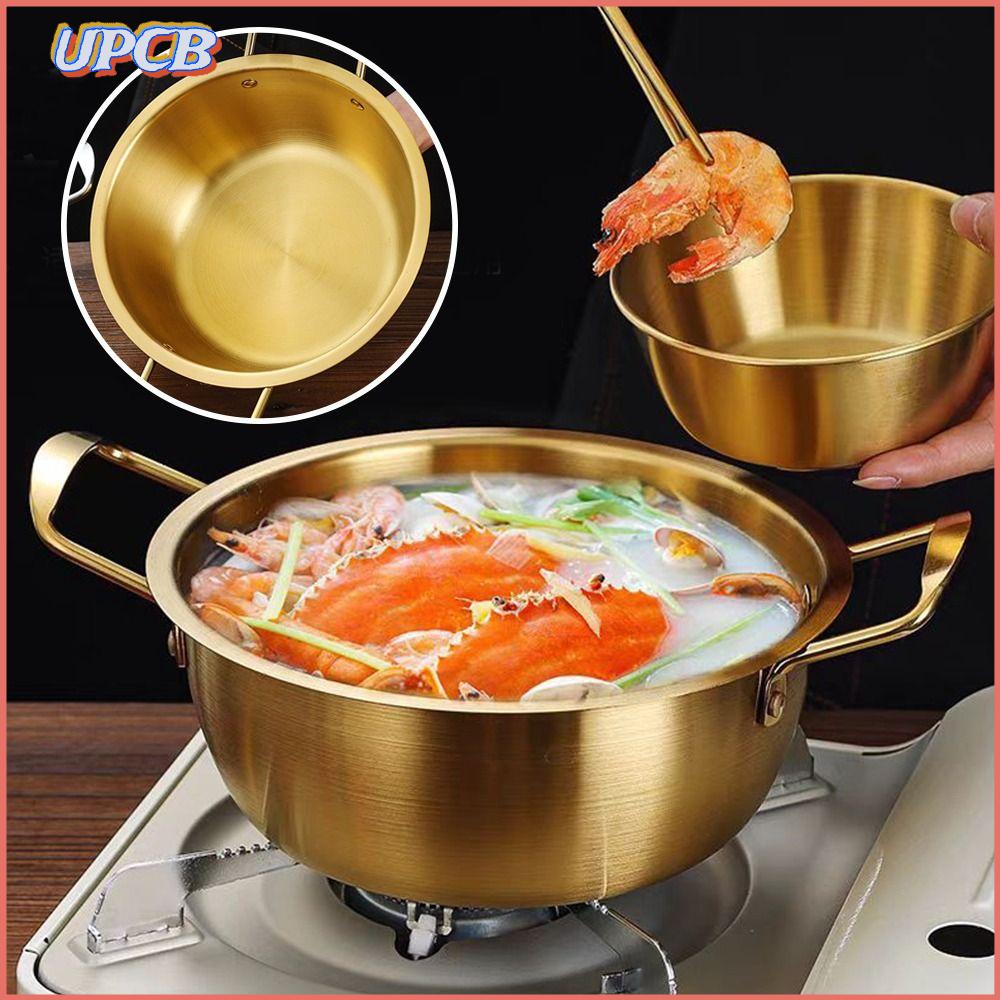 UPECB5 mini Nồi mì ramen có nắp Thép không gỉ Nồi súp  Mạ vàng Lẩu Dụng cụ nấu ăn cắm trại