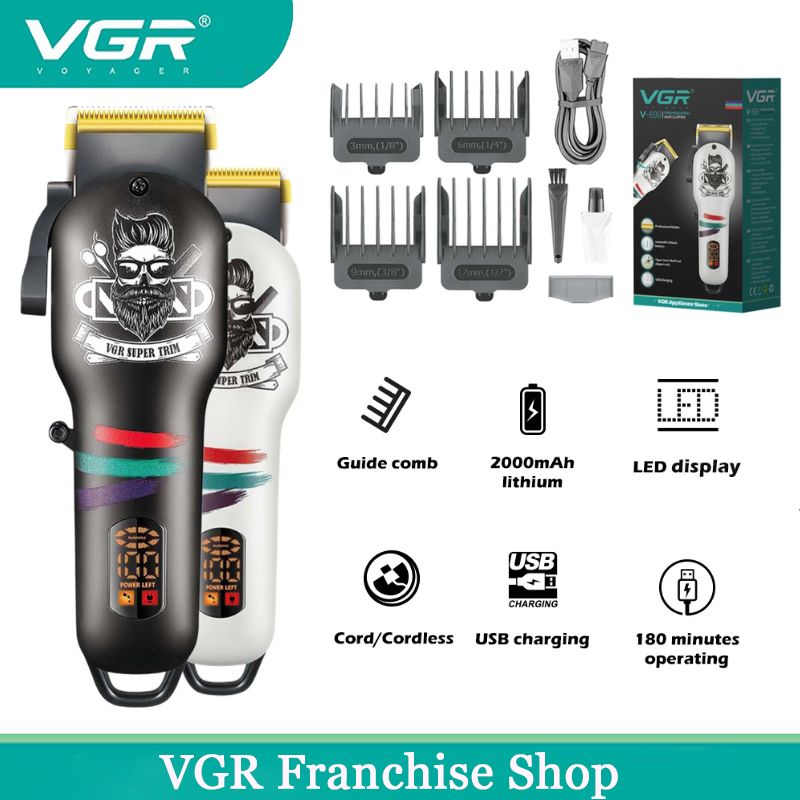 VGR Hair Clipper Electric Hair Cutting Machine Professional Barber Cordless Hair Trimmer Digital Display Clipper for Men V-699 ราคา 621 บาท*ส่งฟรี