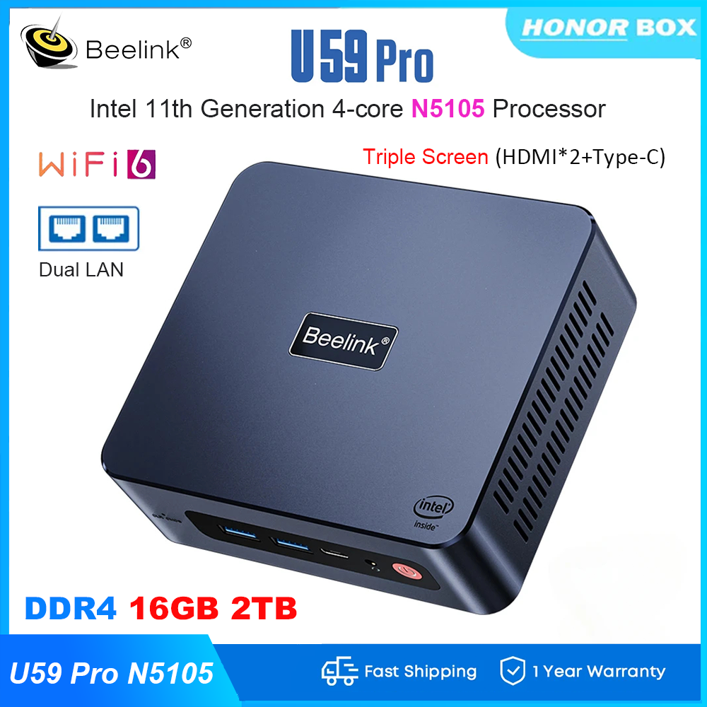 Beelink U59 Pro Mini PC Intel N5105 Windows11 Mini PC DDR4 16GB 512GB SSD 1000M Dual LAN WIFI BT Desktop Gaming Computer ราคา 6,886 บาท*ส่งฟรี