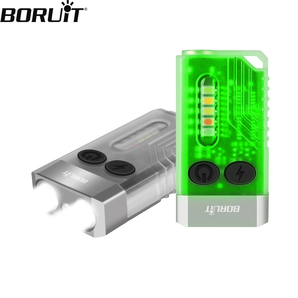 Boruit V10 chùm chìa khóa EDC LED Huỳnh Quang Đèn Pin Loại C Đèn pin sạc