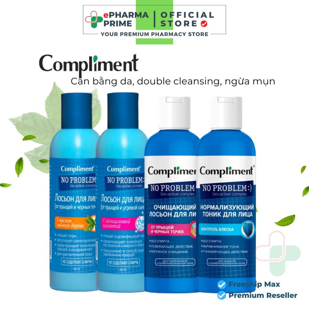 Toner BHA Compliment No Problem Giúp Cân Bằng Da, Ngừa Mụn 200ml