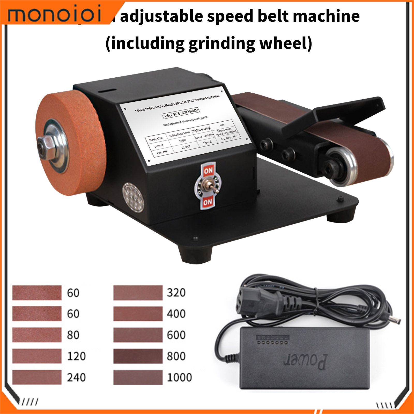 【Hàng Có Sẵn】Monqiqi Máy mài đai nhám, Máy Mài Đai Điện Mini, máy mài giáp dây mini , Mài Cạnh Với 10 Đai Chà Nhám & Điều Khiển 7 Tốc Độ