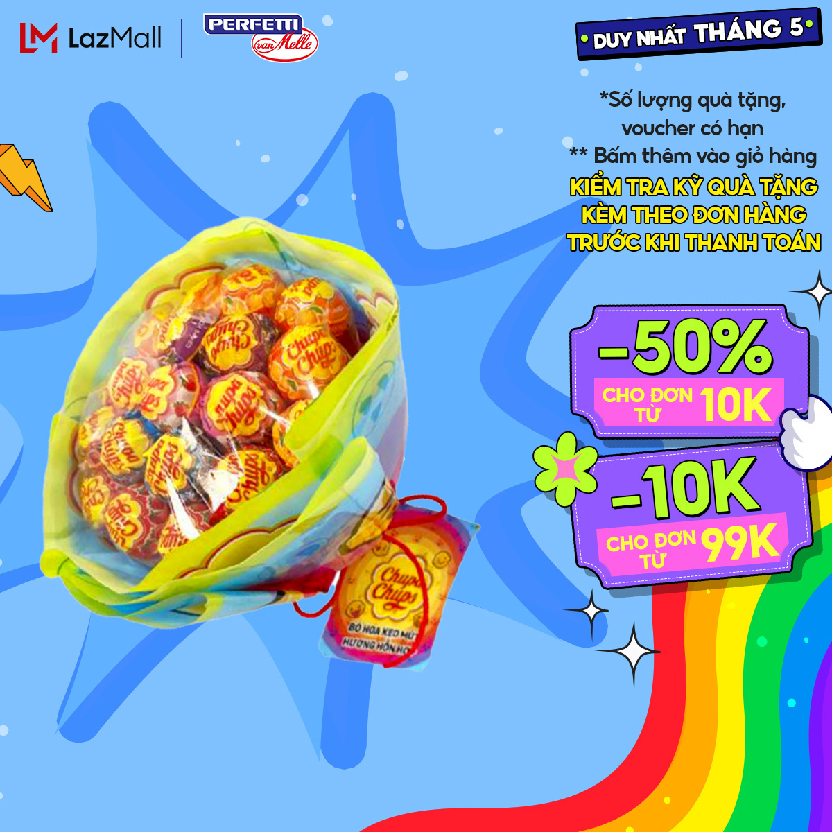 Kẹo mút Chupa Chups hình dáng Bó hoa hồng hương trái cây (19 que kẹo) phù hợp tặng người thương nhân