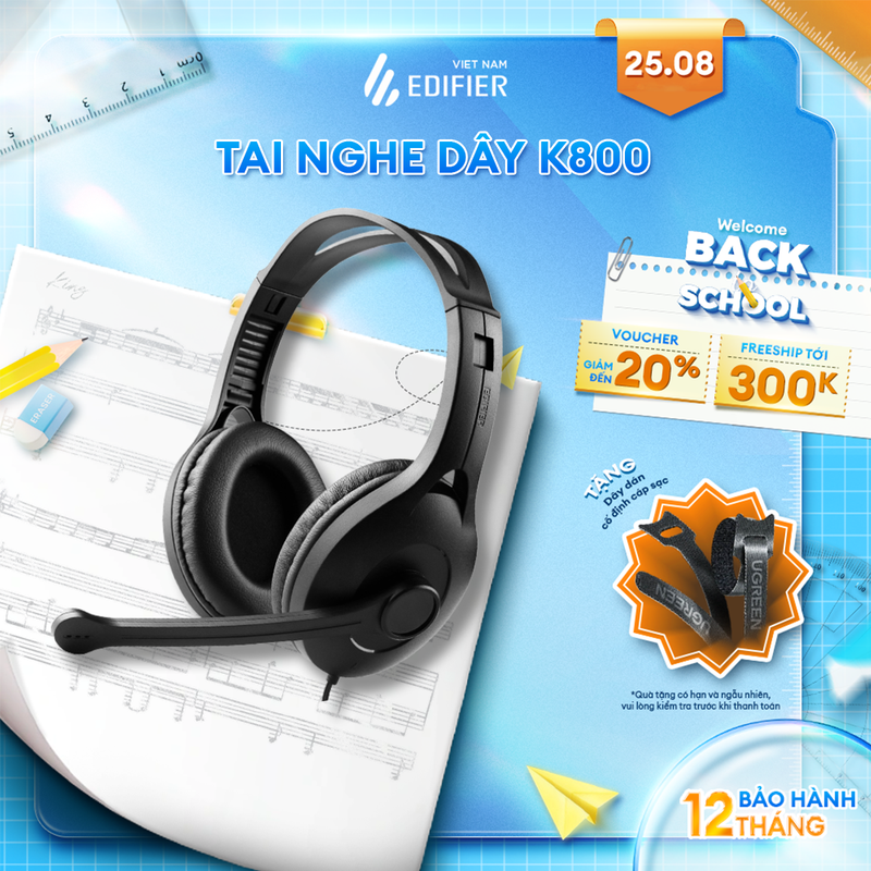 Tai nghe chụp tai có mic EDIFIER USB K800 | Chống ồn | Chân cắm USB | Kích thước gọn nhẹ | Bảo hành 12 tháng