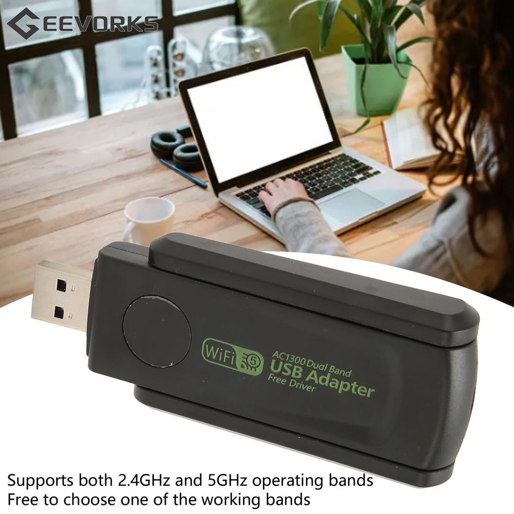 Geevorks Bộ chuyển đổi USB Wifi 1300mbps chống mòn các mạng không dây adapter cho PC