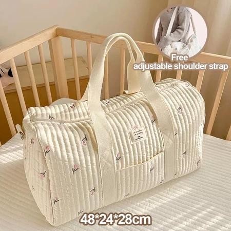 【24H】Korean Shoulder Bag Cotton Mummy Bag Baby Diaper Bag Waterproof Stroller Bag Large Capacity Travel Bag Embroider