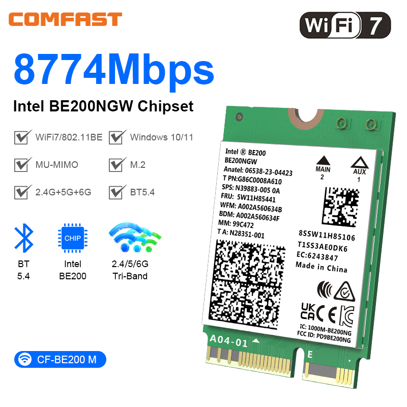 【Bestseller Alert】 WiFi 7 Intel BE200 Network Bluetooth 5.4 Tri Band 2.4G/5G/6GHz 8774Mbps BE200NGW 