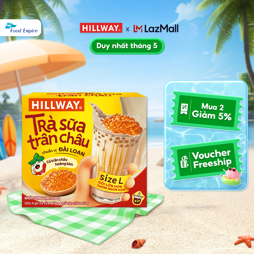 Trà Sữa Trân Châu Hoàng Kim - Hillway - Chuẩn vị Đài Loan size L (hộp 4 gói trà sữa 4 gói trân châu)