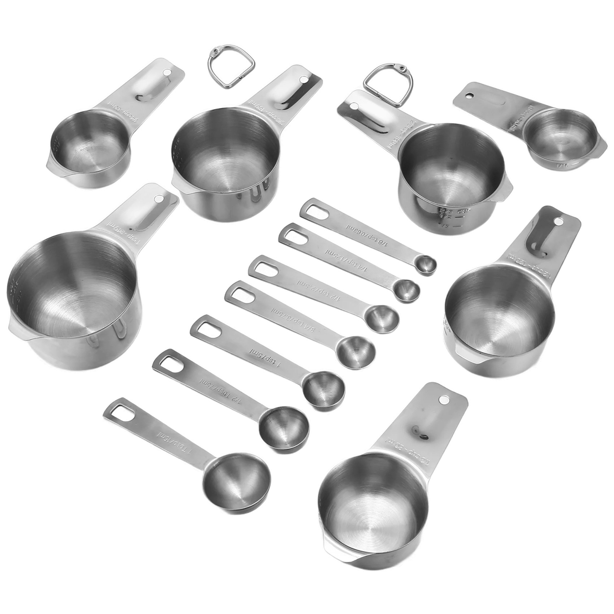 Stainless Steel Measuring Cups and Spoons Set of 14 Pieces,7 Nesting Cups and 7 Stackable Spoons Pro