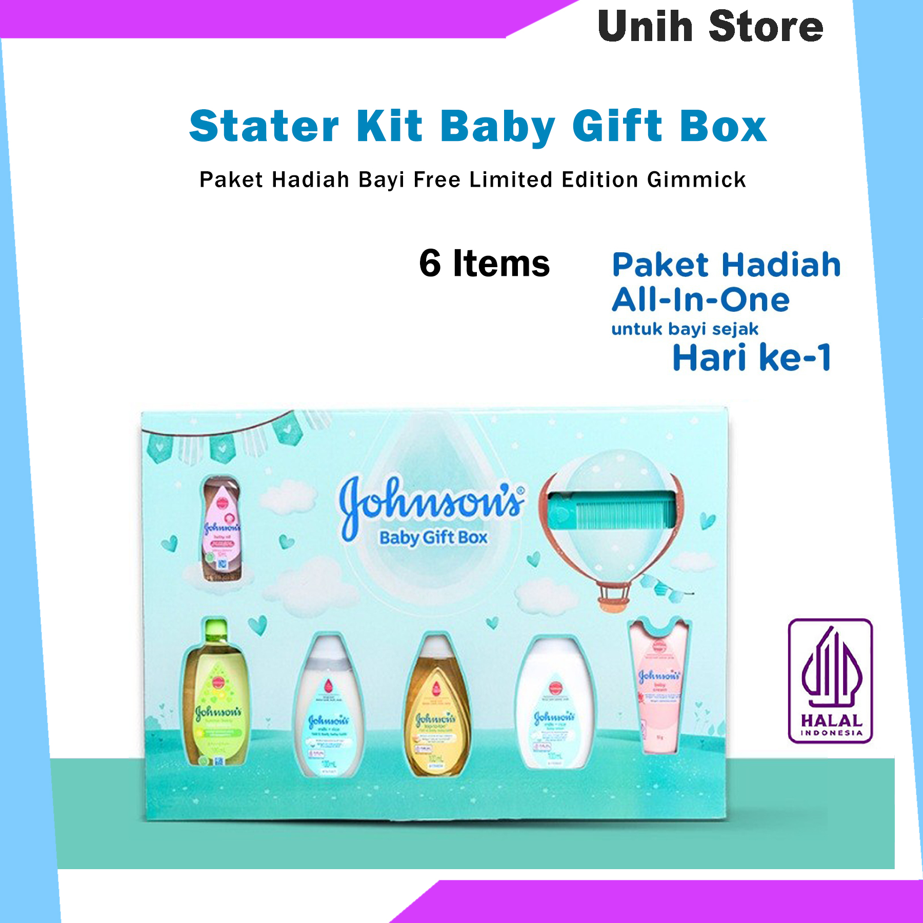 Johnsons Baby hadiah box Set 6 Items Perlengkapan Mandi Bayi Kado Hampers Bayi Lengkap - UnihStore
