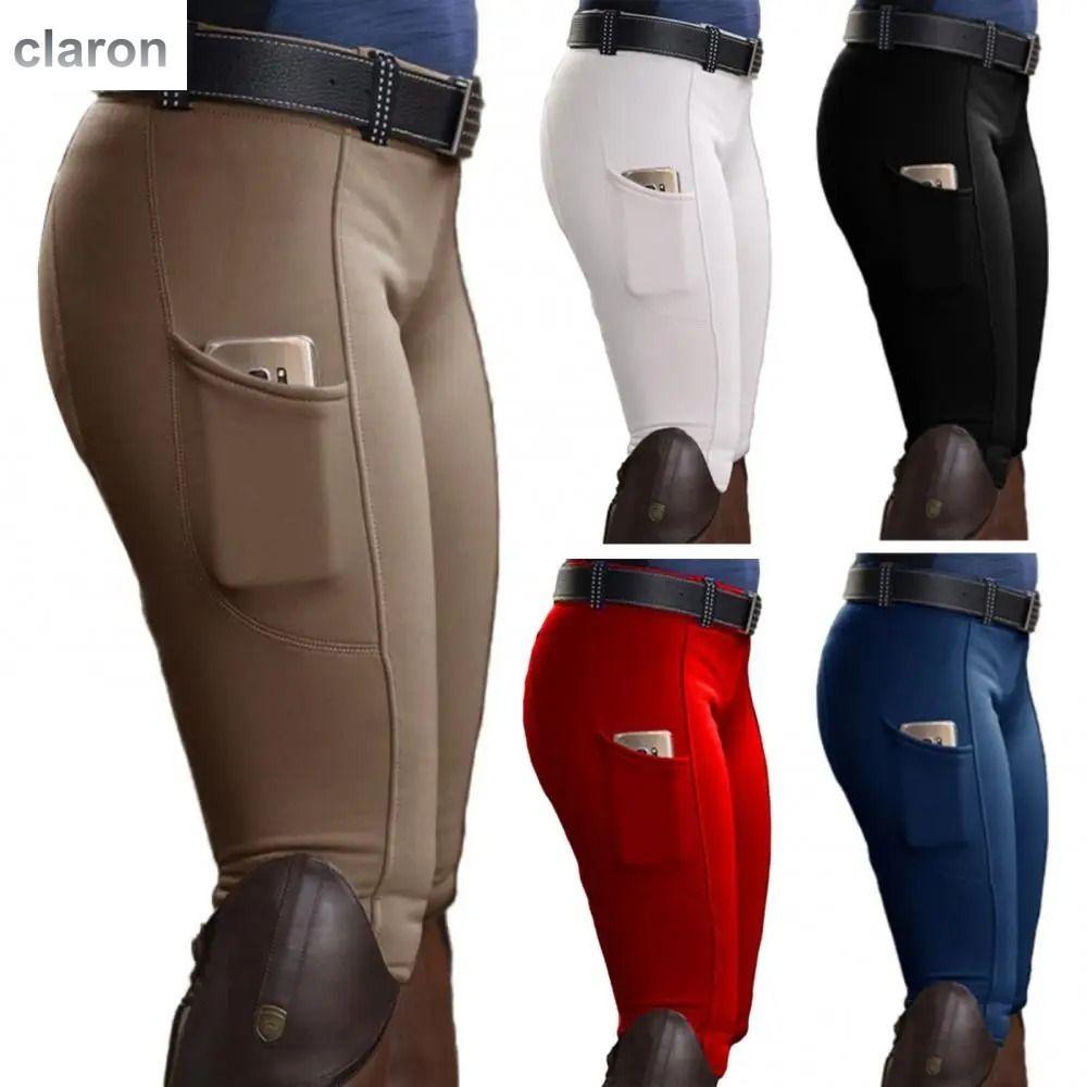 CLARON Chống đóng cọc Quần cưỡi ngựa Nâng hông Mỏng Quần bó cưỡi ngựa Thời trang Có túi điện thoại Quần legging thể thao Phụ nữ