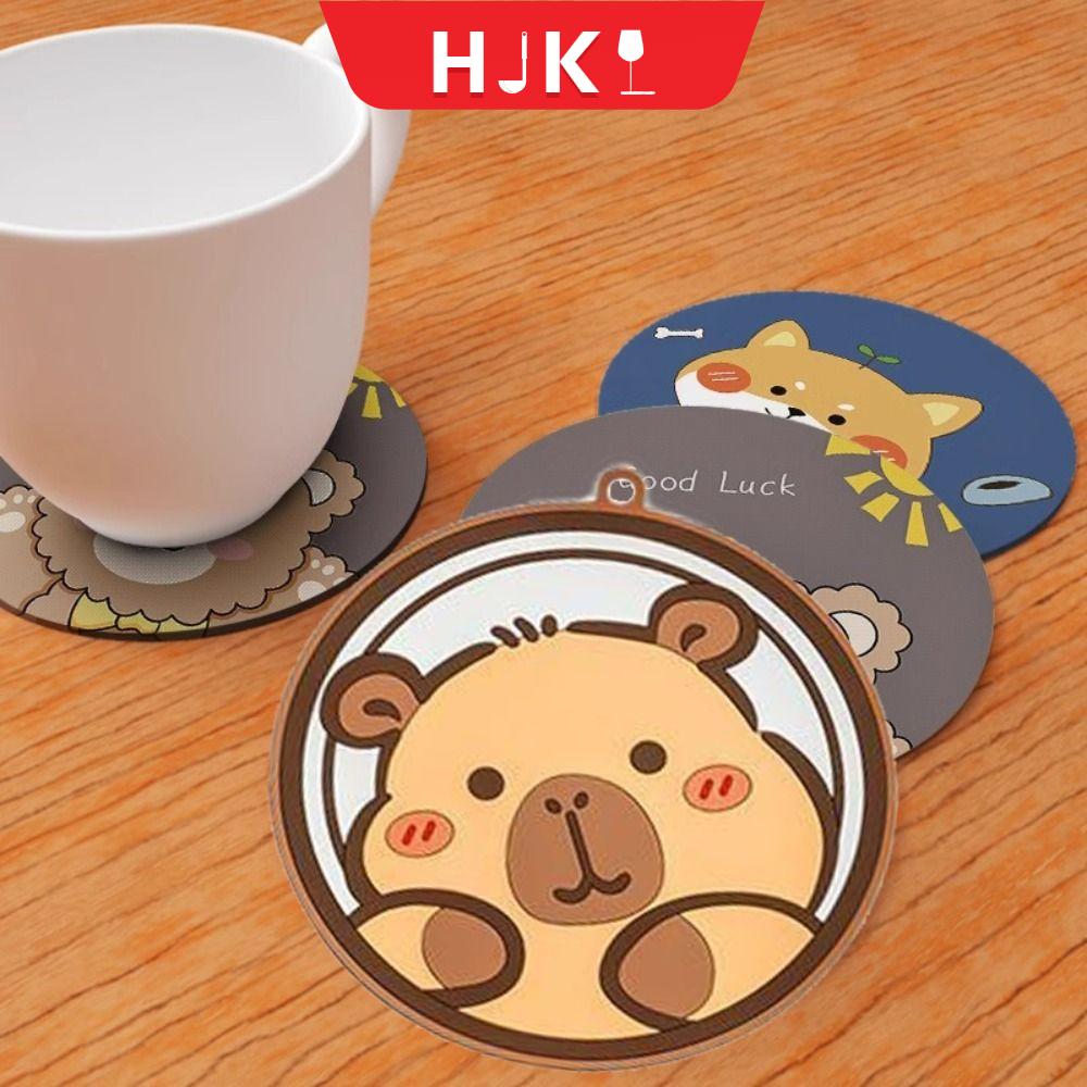 HJKL 4PCS/SET Tròn Lót cốc hình gấu Chống trượt Chịu nhiệt Miếng lót nồi Đồ trang trí trong nhà Hoạt hình Giá để cốc trà Nhà