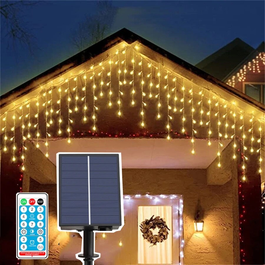 Thrisdar Solar LED Icicle Lights Solar Window Curtain Fairy String Light Garland For Wedding Xmas Party Backdrop Patio Decor