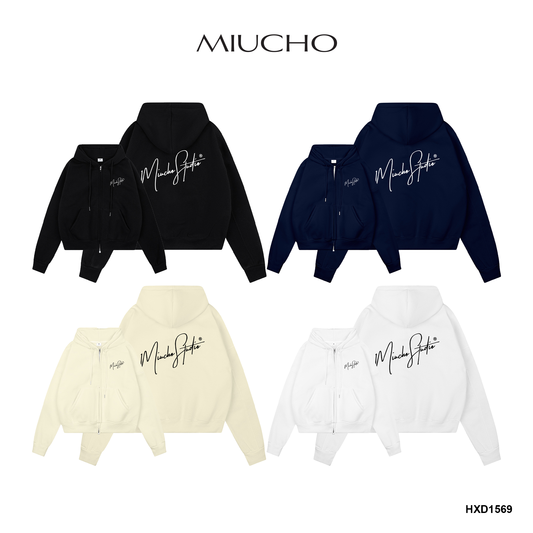 Áo hoodie zip local brand dày dặn form boxy HXD1569 Miucho Club vải nỉ bông khóa kéo mũ rộng in basic