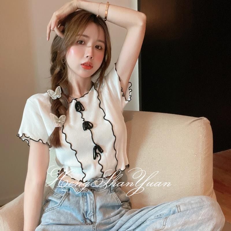 HengShanYuan Fashionable Women's Summer Short Sleeve Top with Embroidered Design ราคา 105 บาท*ส่งฟรี
