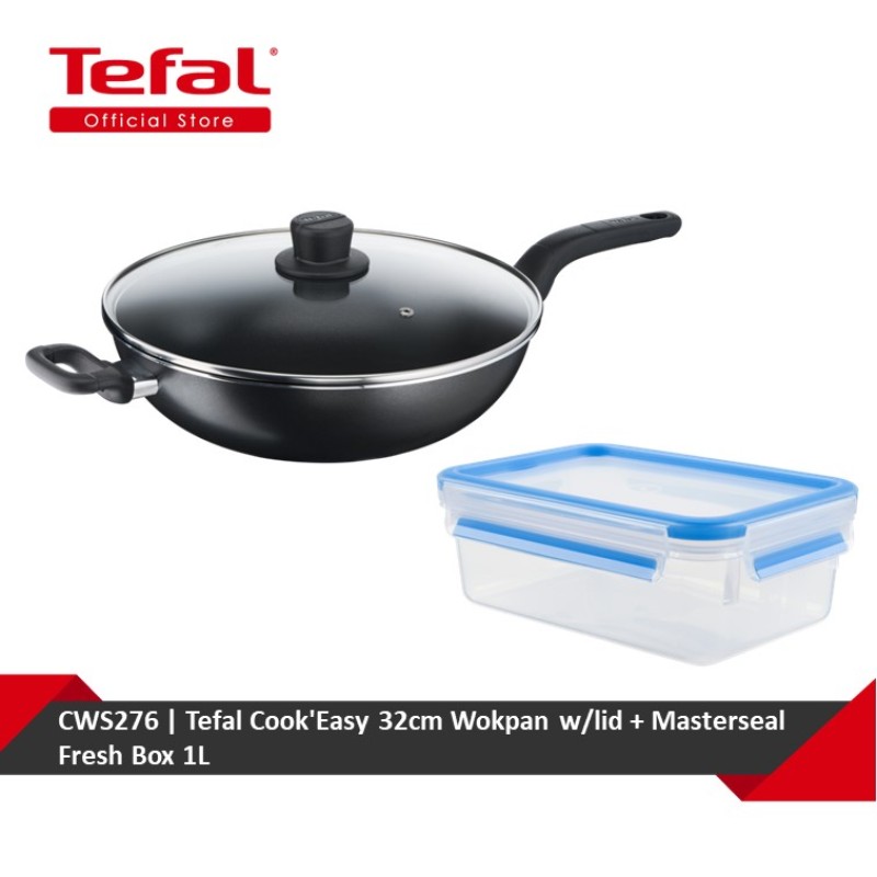 Tefal CookEasy 32cm Wokpan w/lid + Masterseal Fresh Box 1L (B50394+K30212) CWS276 Singapore