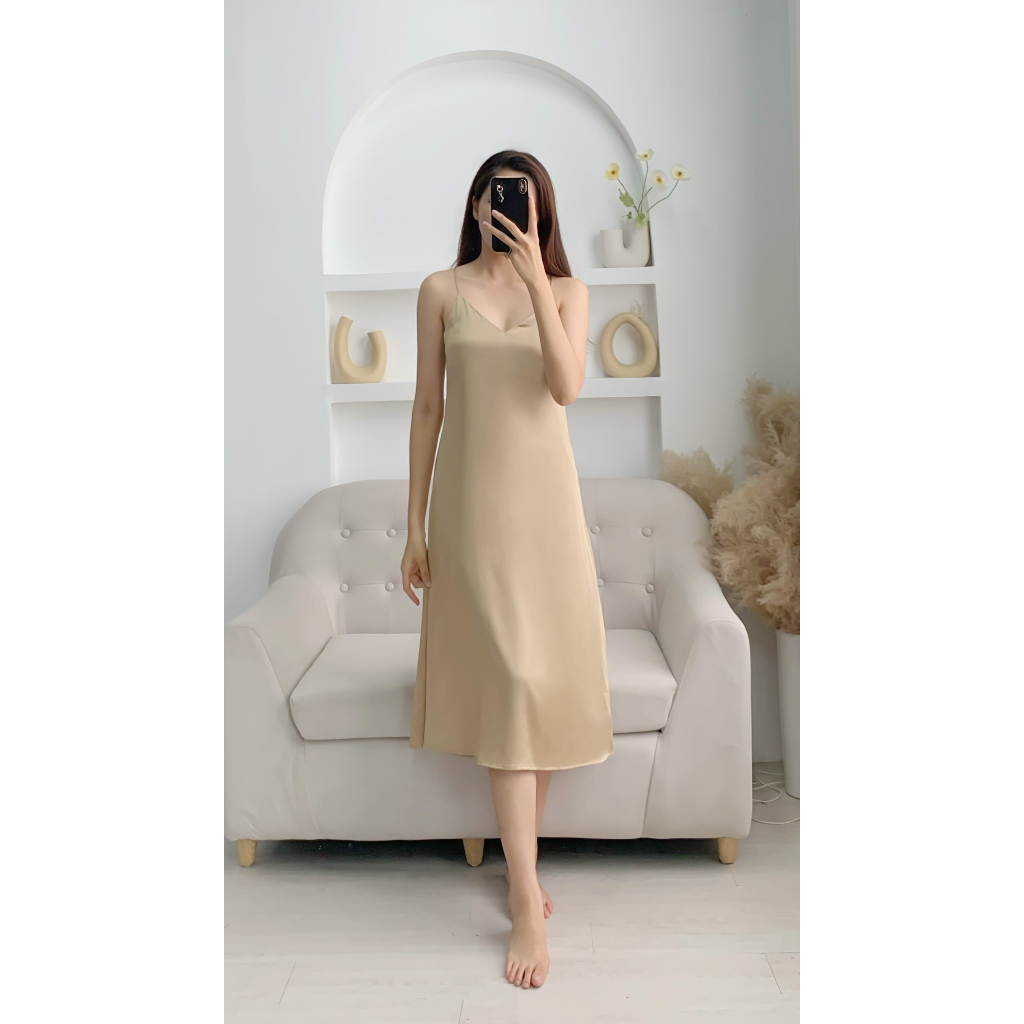 Váy ngủ lụa tơ pháp cổ tim cao cấp siêu mềm mại, váy ngủ 2 dây nữ lụa sexy cao cấp trơn 4 màu