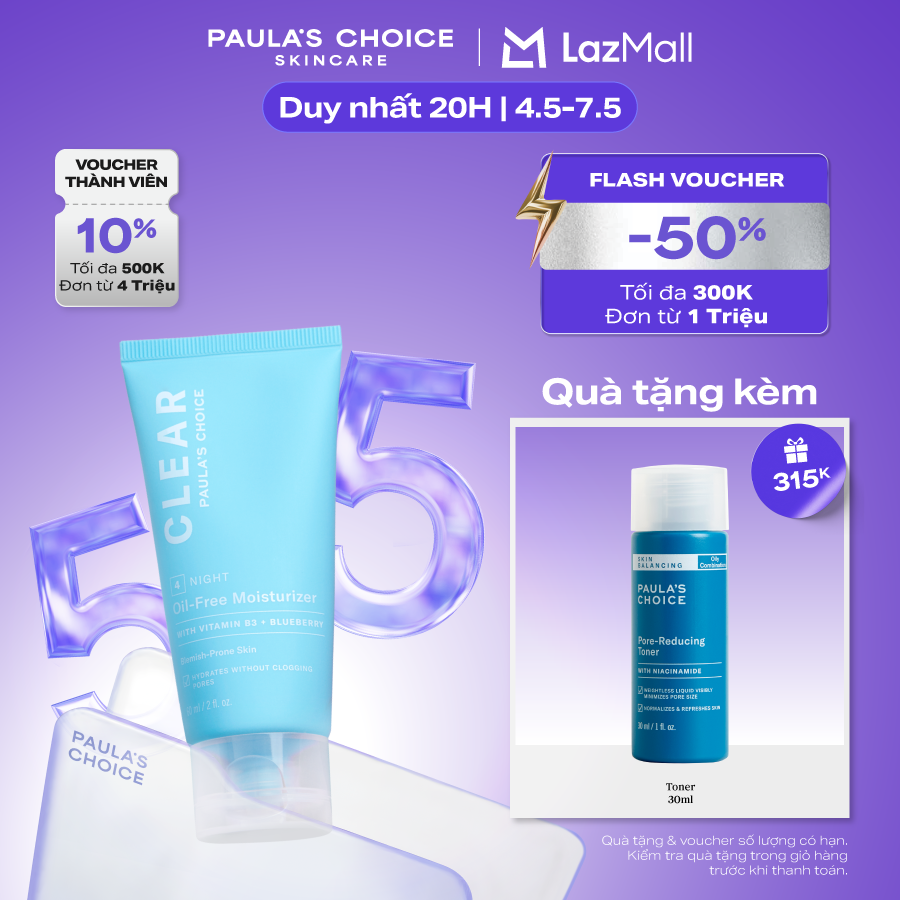 Kem Dưỡng ẩm dịu nhẹ không chứa dầu dành cho da mụn Paula’s Choice Clear Oil-Free Moisturizer 60ml- 3800