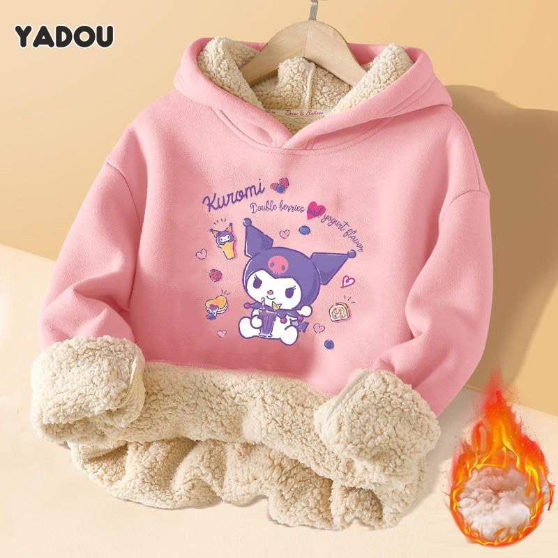 Yadou trẻ em áo có mũ thời trang mùa đông phim hoạt hình dễ thương mới Mũ cô gái kuromi và áo nỉ lambswool thoải mái và ấm áp áo khoác trẻ em
