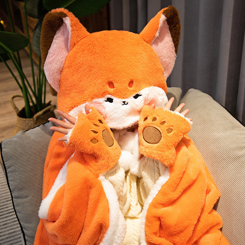 Coral Fleece Cloak Cape, Fox and Rabbit, Lovely, Plush, Soft, Coral, Air, Lazy Blankets, Birthday, Valentine, Gift for Friends O.Y.A ราคา 641 บาท*ส่งฟรี