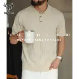 Hanlu Áo Polo nam ôm gọn phong cách dệt kim ngắn tay cho thiết kế giản dị và kinh doanh-Đô thị