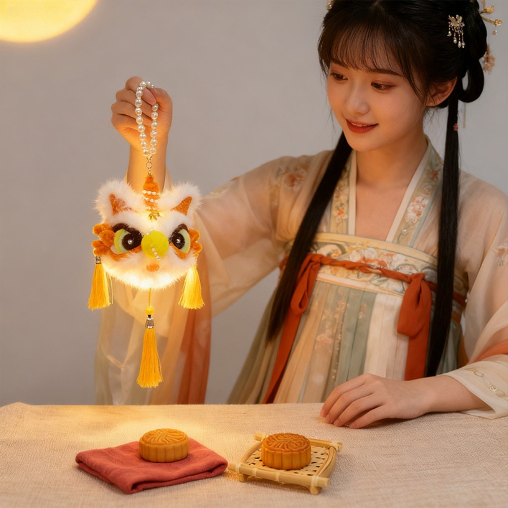 BCOMET Handmade Handheld Lion Lantern Red Color Personality Year Lantern Ornaments Plush Glowing Lion Dance Lantern Decoration Hanging Lion Ornaments