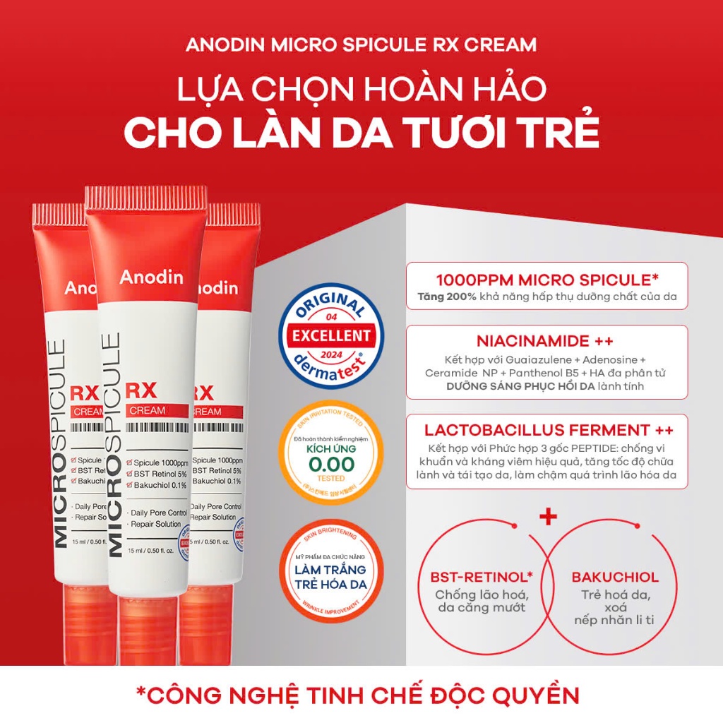 Kem vi gai retinol hỗ trợ trẻ hóa da Anodin Micro Spicule RX Cream 15ml