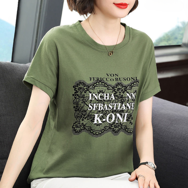 Luxqlo Women T Shirt Plus Size Loose Tops Round Neck Casual Printed Tee Fashion Short Sleeve Tshirt ราคา 231 บาท*ส่งฟรี