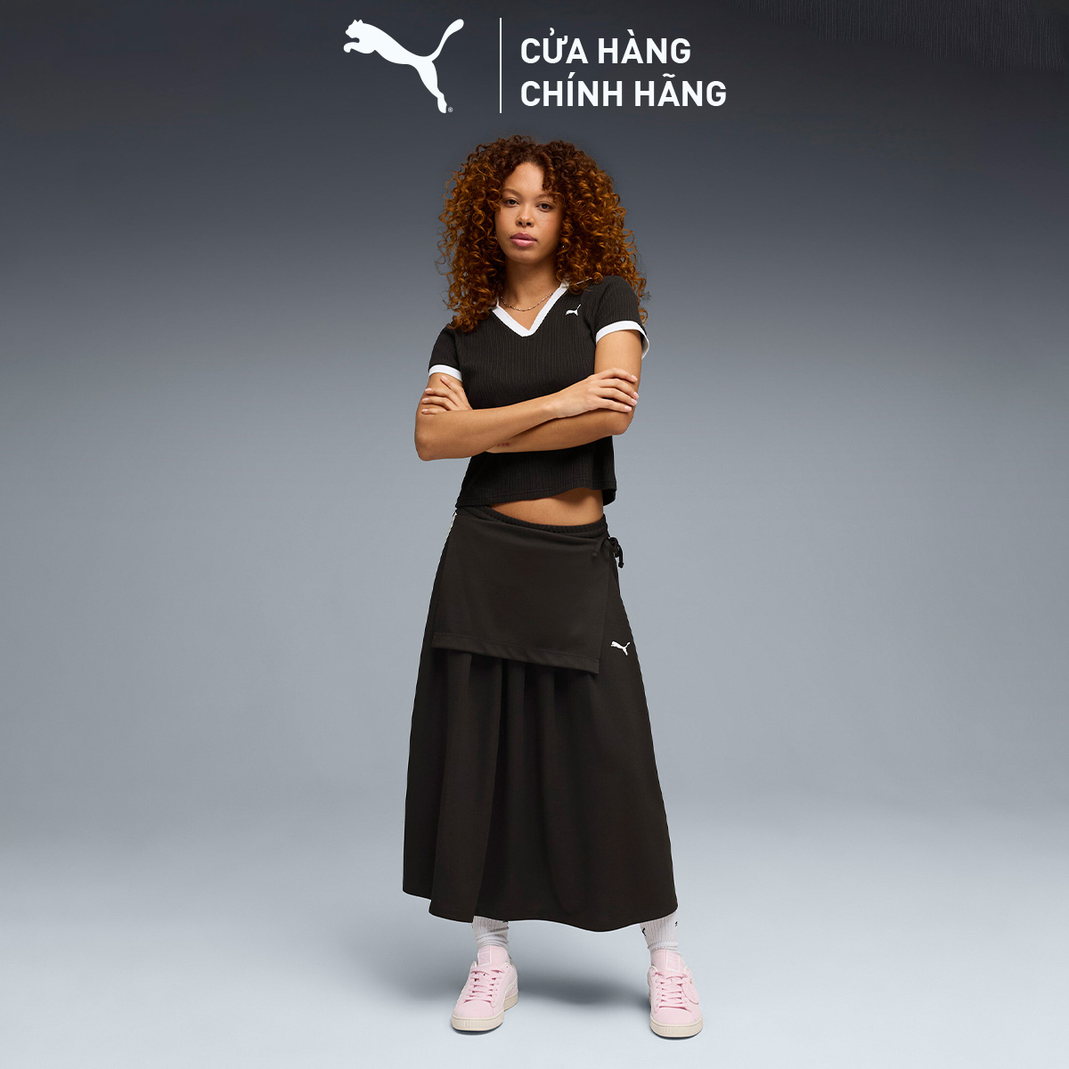 Váy Dài Thời Trang PUMA Nữ T7 Midi Pleated Skirt Black Màu Đen