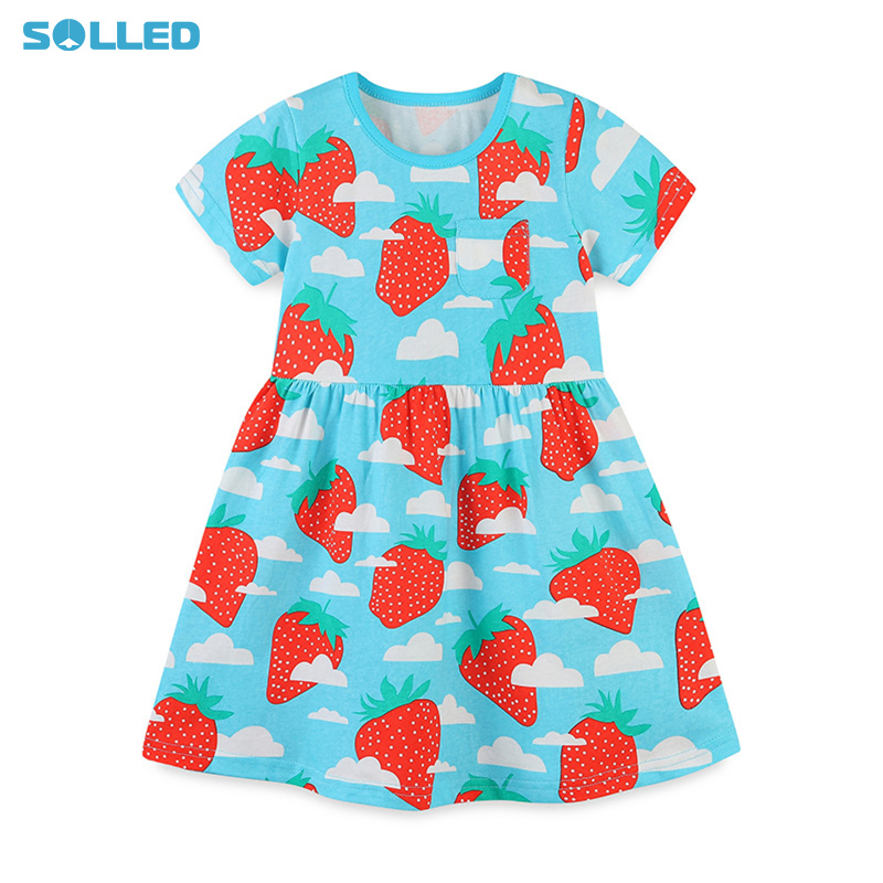 Girls Dresses Soft Summer Cotton Round Neck Short Sleeve Dresses T-Shirt Casual Cartoon Fruit Printed Skirt - ยี่ห้อ SOLLED ราคา 204 บาท*ส่งฟรี