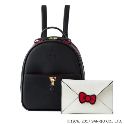 Colors by Jennifer Sky X Hello Kitty 2-pc set faux leather mini backpack white envelope pouch ( Black )