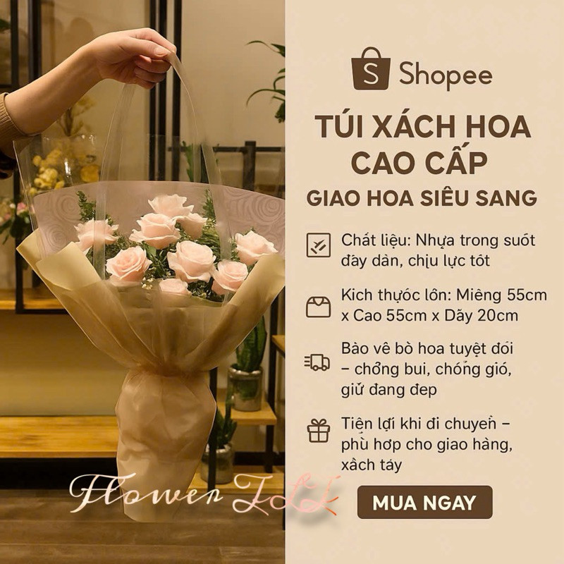[HỎA TỐC HCM] 50 Túi Tam Giác Đựng Hoa PVC Trong Suốt Có Quai Xách – Tiện Lợi Trưng Bày Chống Bụi Bẩn ANGIHOME