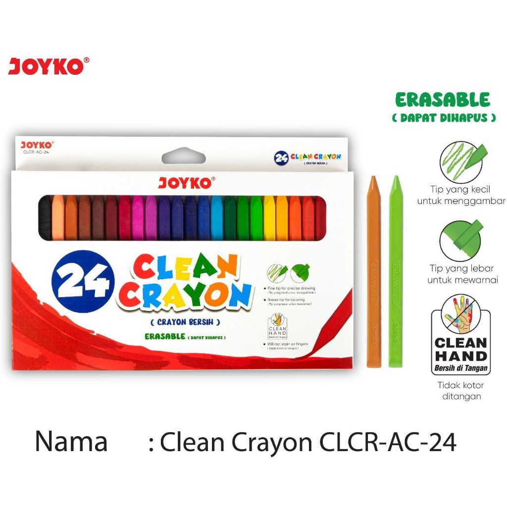 Krayon Bersih Dapat Dihapus Clean Crayon Erasable Joyko