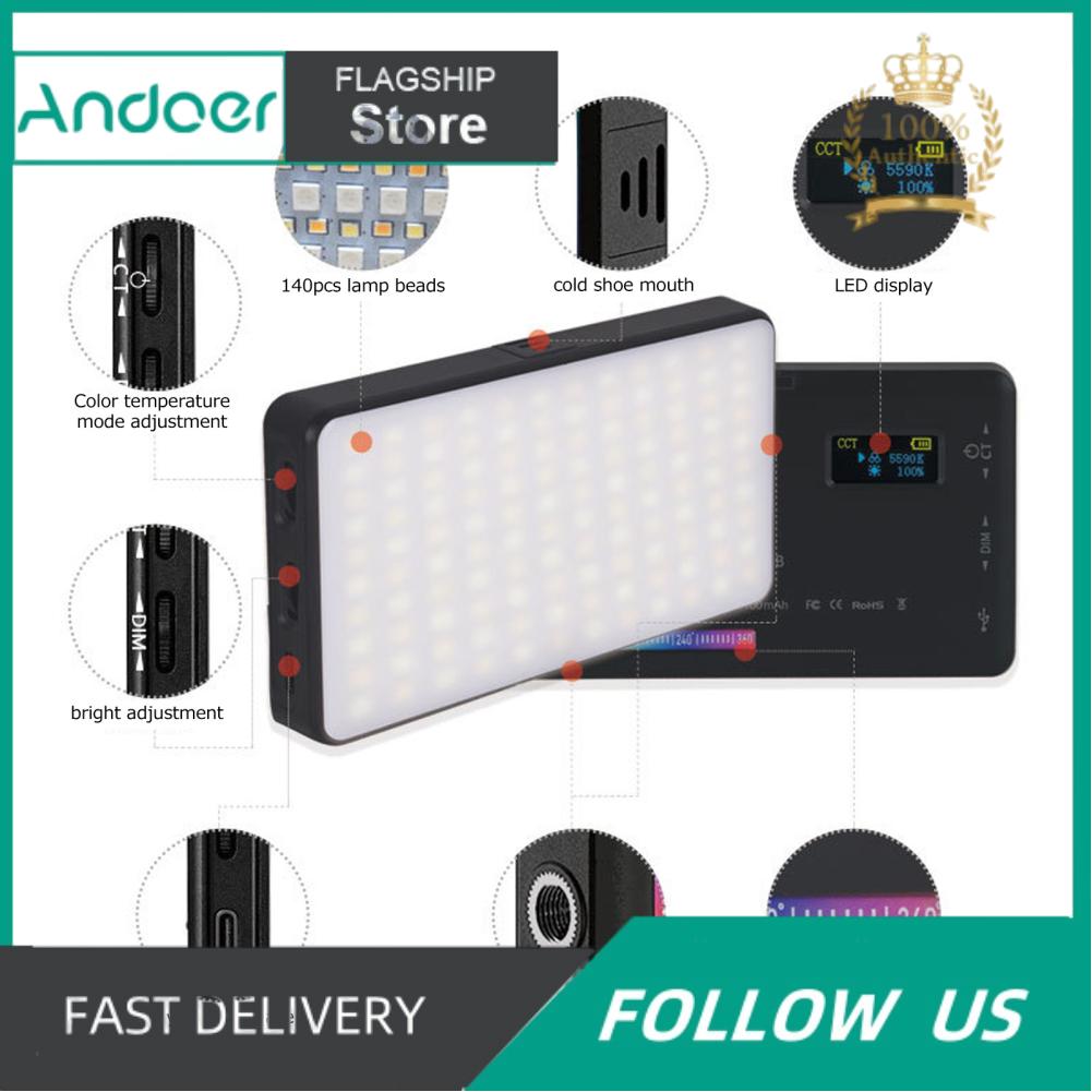 Andoer đèn LED ánh sáng phụ máy quay LED nhỏ gọn ánh sáng W140 cho phát trực tiếp cho nhiếp ảnh
