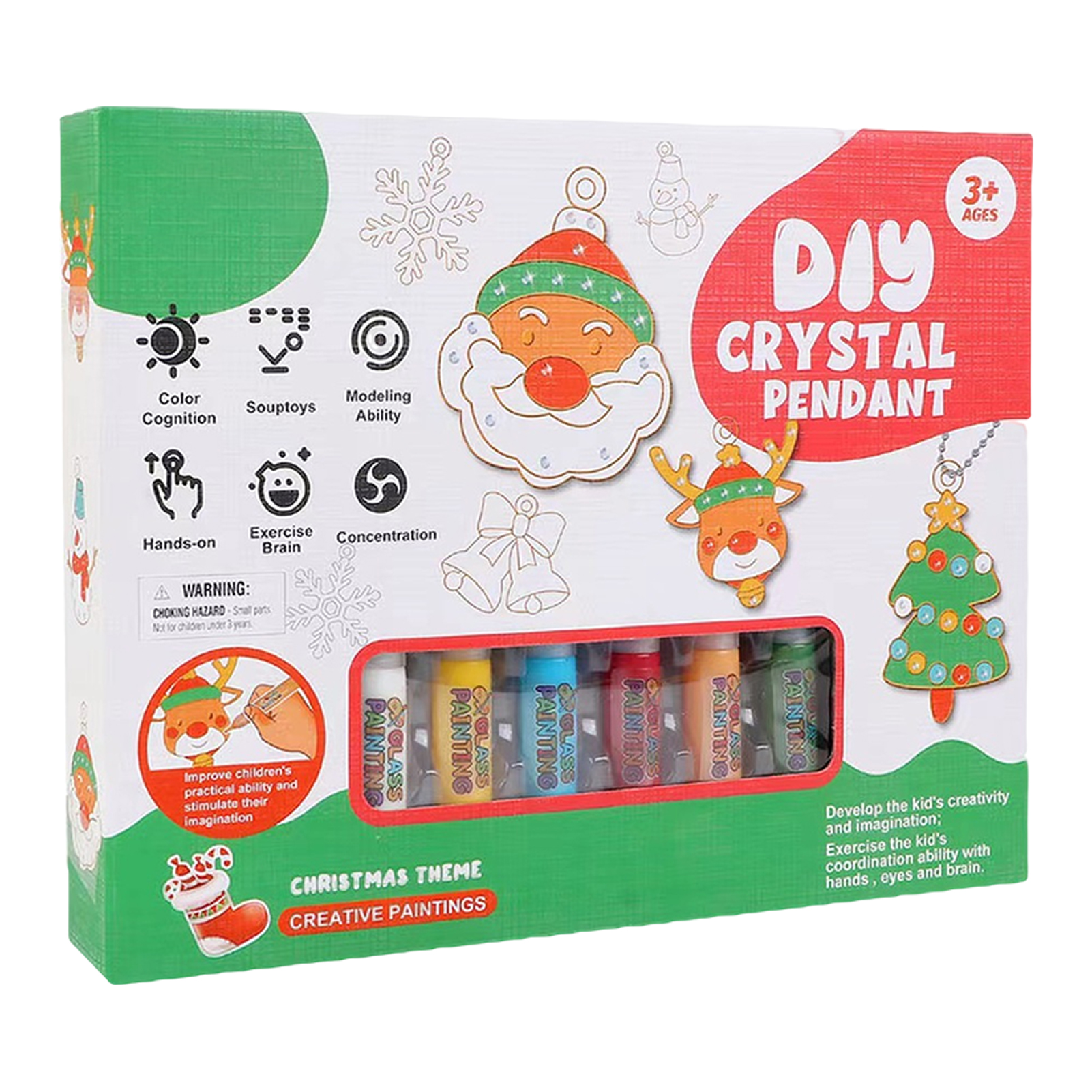 1 Set Christmas Hanging Decoration Painting Kit with Coloring Pen Bead Chain Rhinestone Tweezer Kids Educational DIY Xmas Pendant Crafts Kit