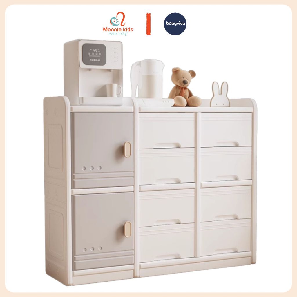 Tủ nhựa đa năng 3 ngăn Babyviva cho bé 90x32x108cm, kệ nhựa đựng quần áo trẻ em - Monnie Kids