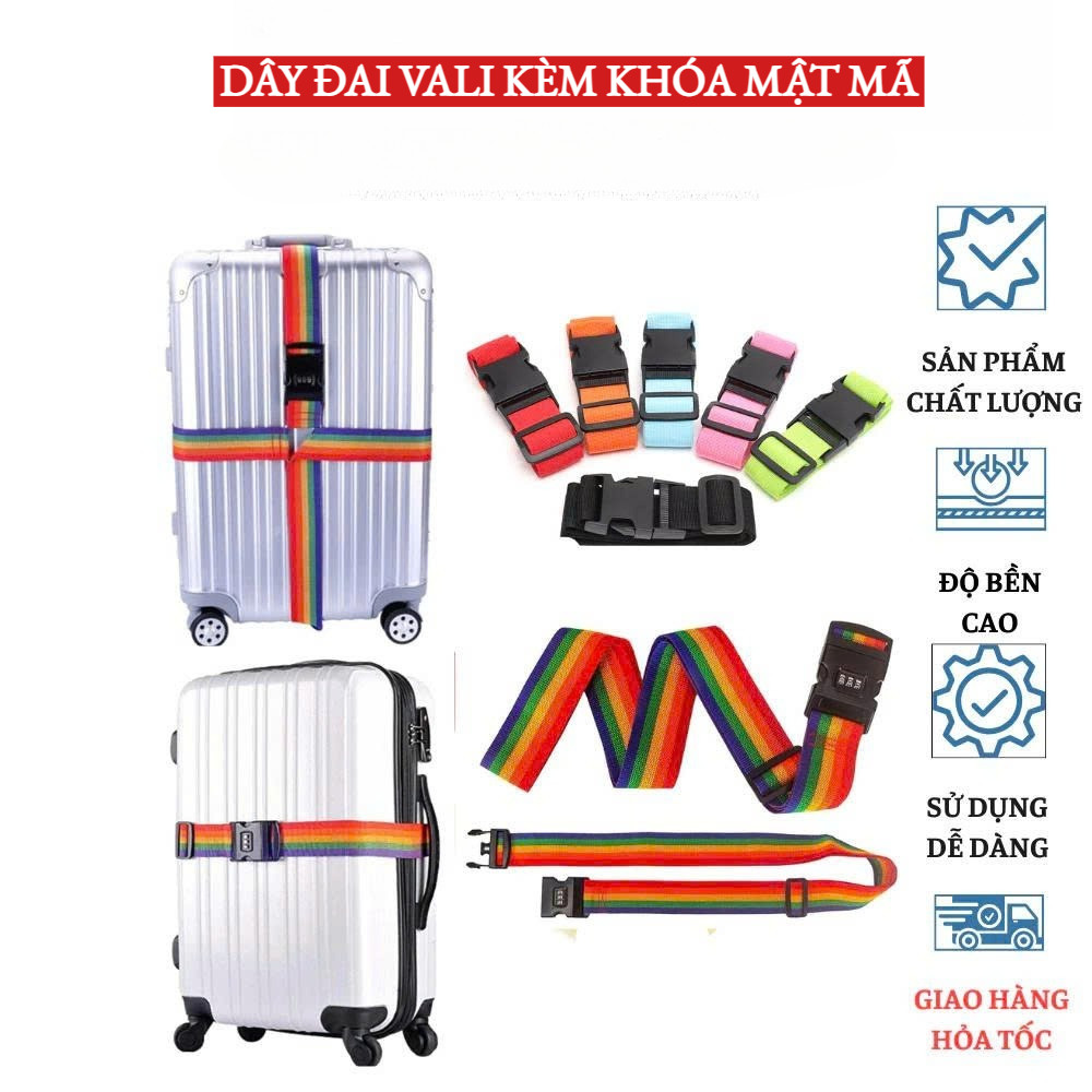 Dây Đai Khóa Vali Mật Mã 3 Số Chống Bung Hành Lý, Dây Buộc Vali Bản 5cm Cao Cấp