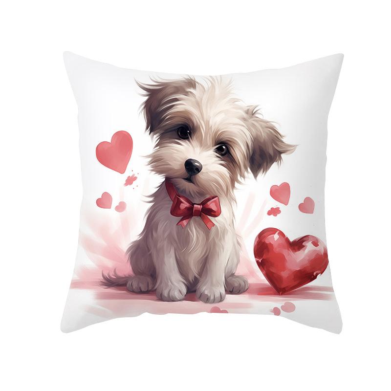 45×45cm Cute Puppy Red Heart Print Throw Pillow Covers Soft Peach Skin Fabric Square Cushion Cases Multi Cartoon Dog Patterns for Sofa Bedroom Valentine Home Decor