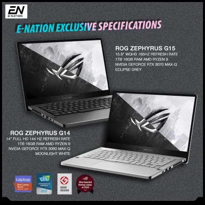 ASUS - ROG Zephyrus G14 14" 144Hz | G15 165Hz Gaming Laptop - AMD Ryzen 9 - 16GB Memory - NVIDIA GeForce RTX 3060 Max-Q - 1TB SSD - Moonlight White | GA401 & GA503QR (2021) | [Same Day Delivery]