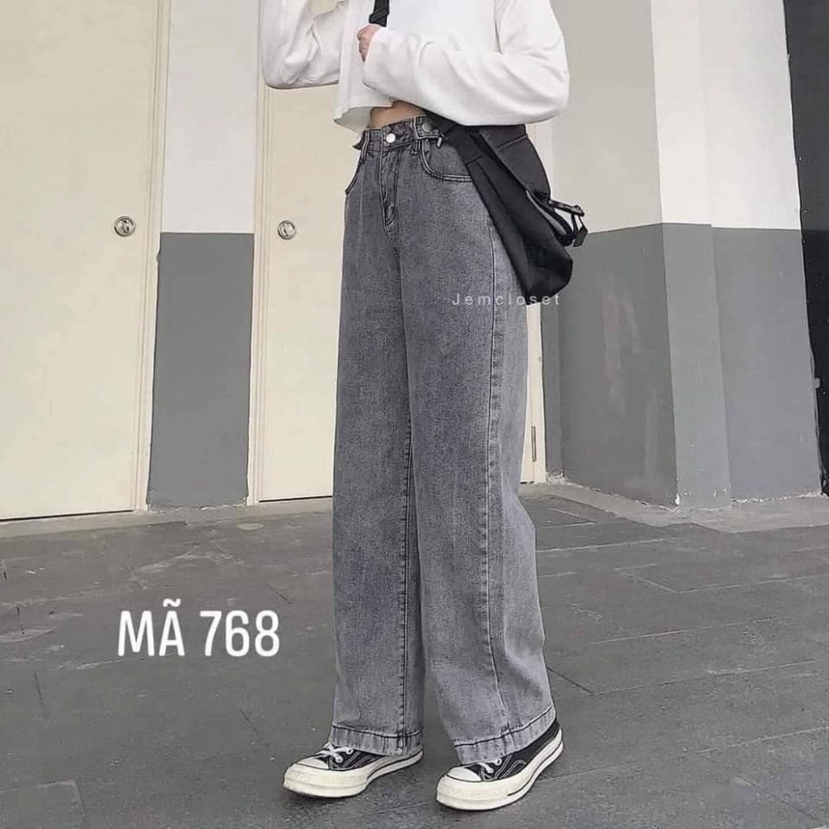 Quần Jeans Nữ Lưng Cao Dáng Suông Màu Xám Cực Chất Uyên Fashion