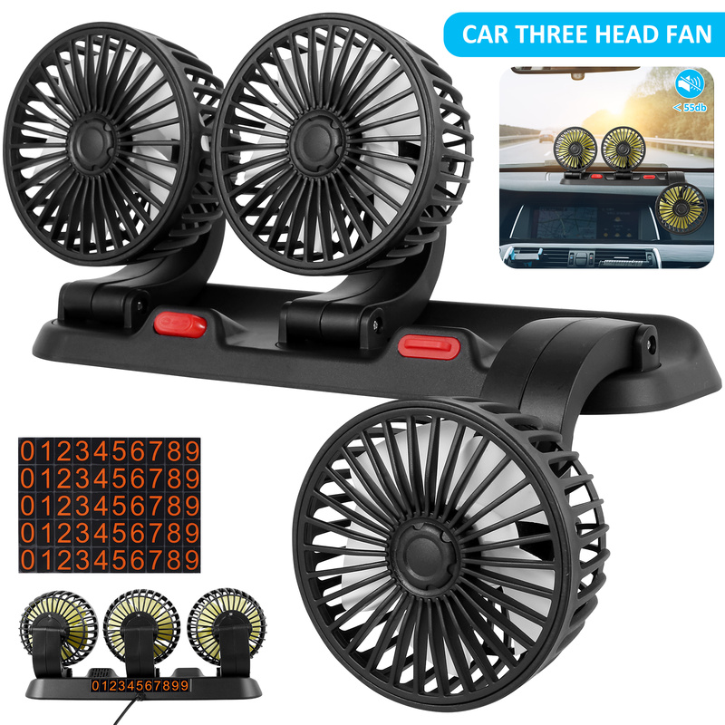 Quạt gió xe hơi ba đầu xe Fan 2 tốc độ quạt làm mát xe tiếng ồn thấp 360 ° xoay Điện Quạt gió xe hơi S USB/12V/24V fan mạnh mẽ