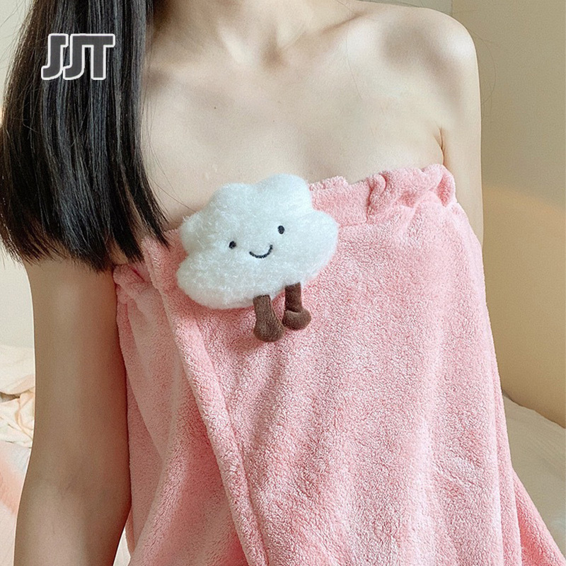 JJT [Miễn Phí Vận Chuyển][Khăn tắm + mũ chụp tóc khô + Khăn] Bộ Áo choàng tắm người lớn có thể mặc Khăn tắm lớn quấn khăn tắm hoạt hình váy Băng tóc nhanh khô thấm nước san hô lông cừu VÁY TẮM