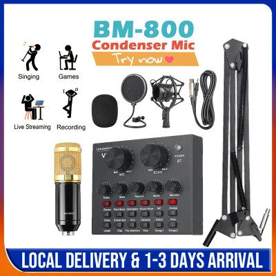 [Clearance Sale] V8 Sound Card With BM800 Microphone Set V8 with Full Set Condenser Microphone V8 Plus Sound Card Sound Card With Adjustable Microphone Condenser