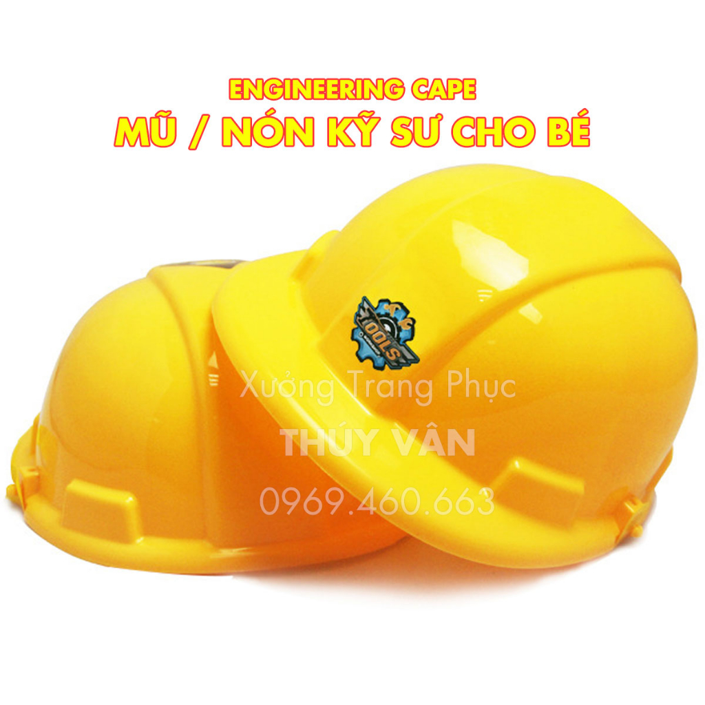 Mũ nón kỹ sư, công nhân cho bé 3-7 tuối màu vàng giá rẻ. mũ công nhân nón bảo hộ lao động hóa trang kỹ sư công trường