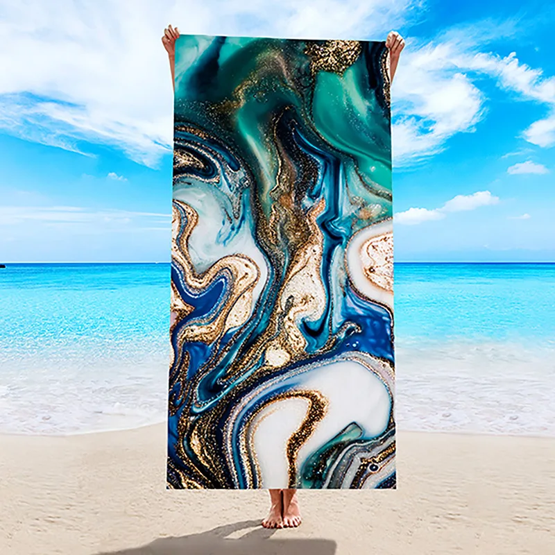 {High-end home textiles} Fashion Beach Towel Marbling 3D Printed Microfiber Towel Outdoor Pool Towel Summer Seaside Anti-Sand Water Absorbent Bath Towel