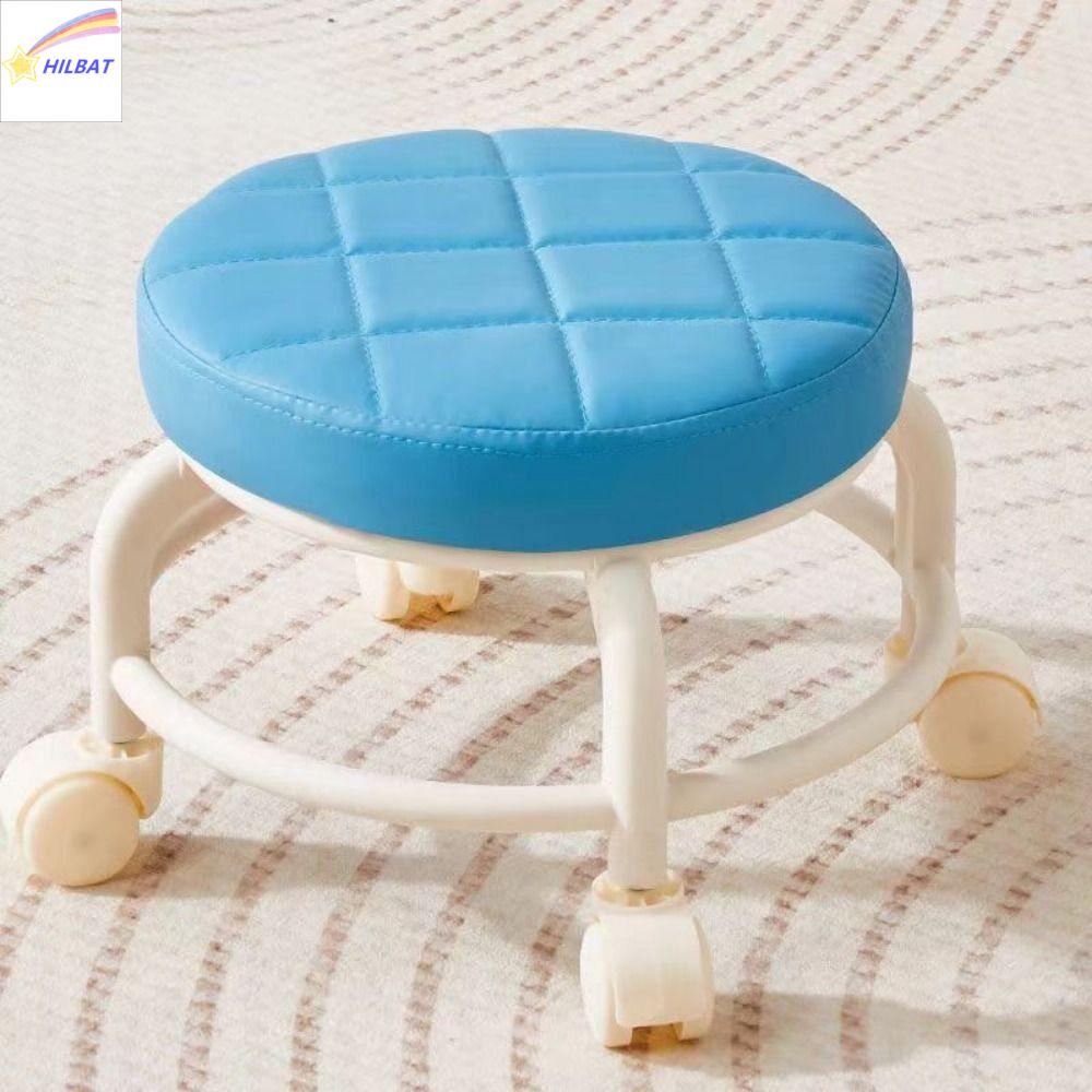 HILBAT Xoay 360 độ Ghế lăn xoay Không thấm nước Da PU Ghế thấp Thoải mái Sức chứa trọng lượng Chiều cao Ghế Tròn có bánh xe Hộ gia đình