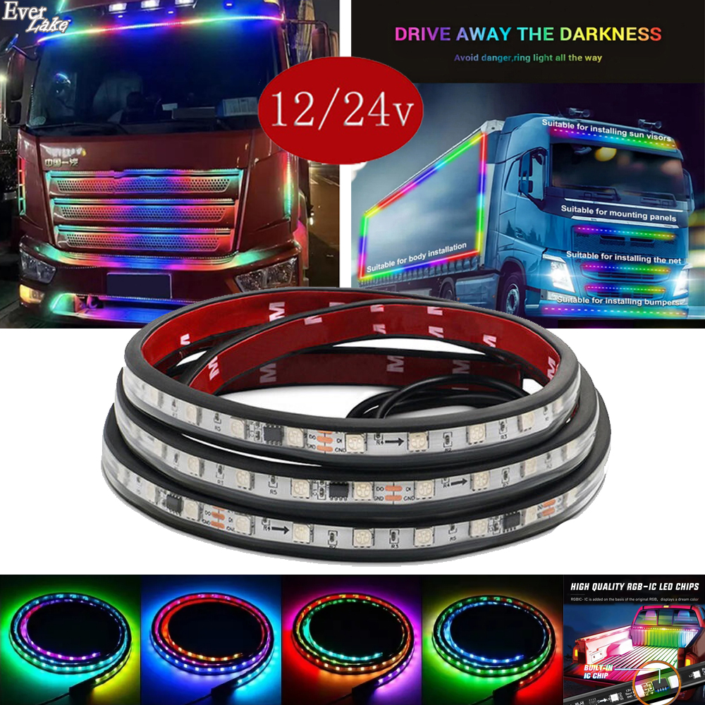 12V 24V xe tải có đèn LED dải đèn ánh sáng môi trường DRL phanh cảnh báo đèn xe hơi 1m/1.2m/1.5m/1.8m/2M/2.4m Strobe chạy Streamer đèn LED dải năng động Streamer cho xe tải chở hàng tailga DIY