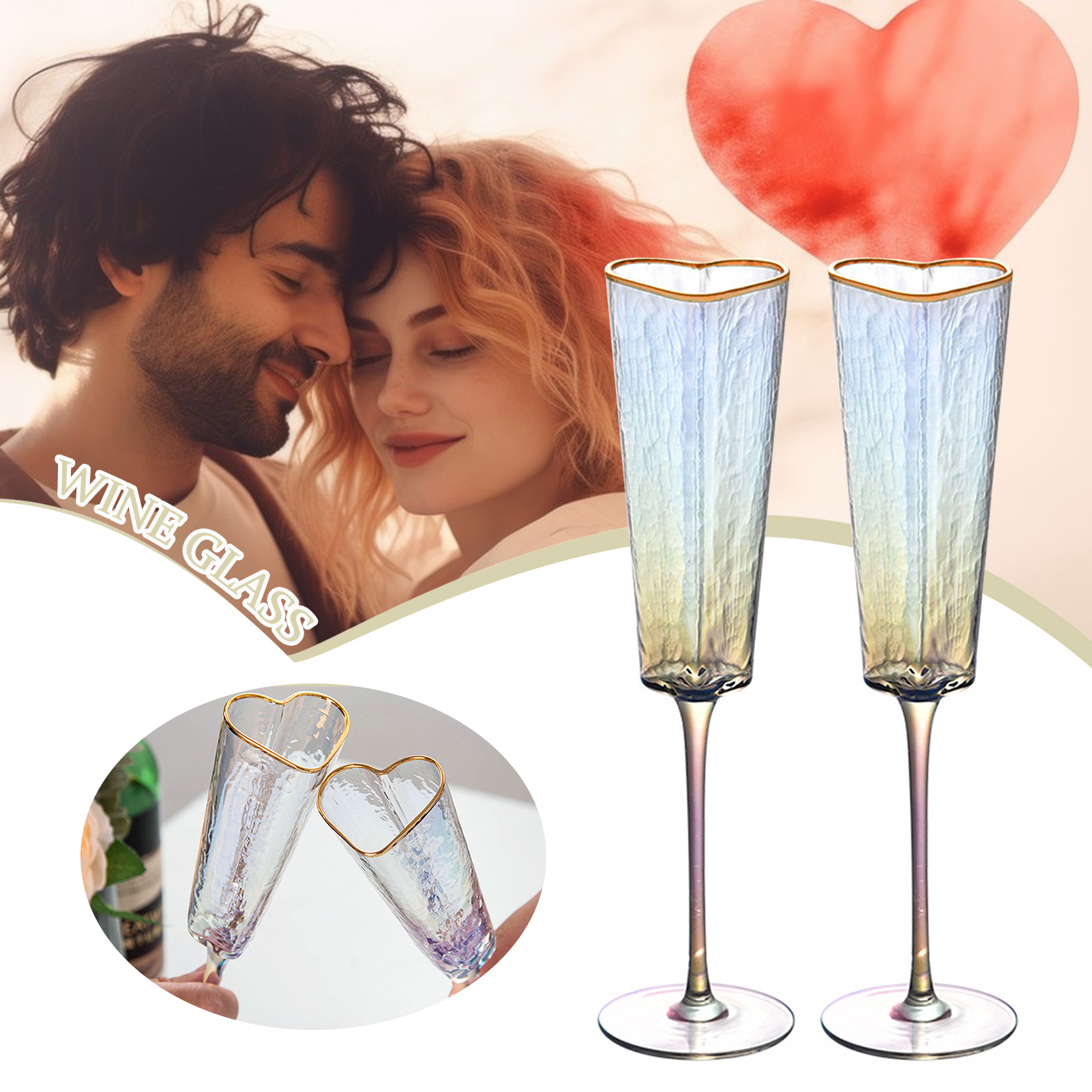 BBHJBPPvfgfgg 2 Pcs Creative Heart Shaped Glass Red White Wine Glasses Elegant Goblet Champagne Drinking Cup Household Valentine Gift Wine & Champagne Glasses ราคา 517 บาท*ส่งฟรี